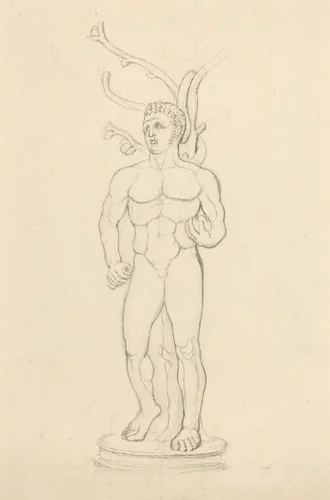 Statue of a Male Nude before a Tree by John Flaxman, drawing, 1755-1826