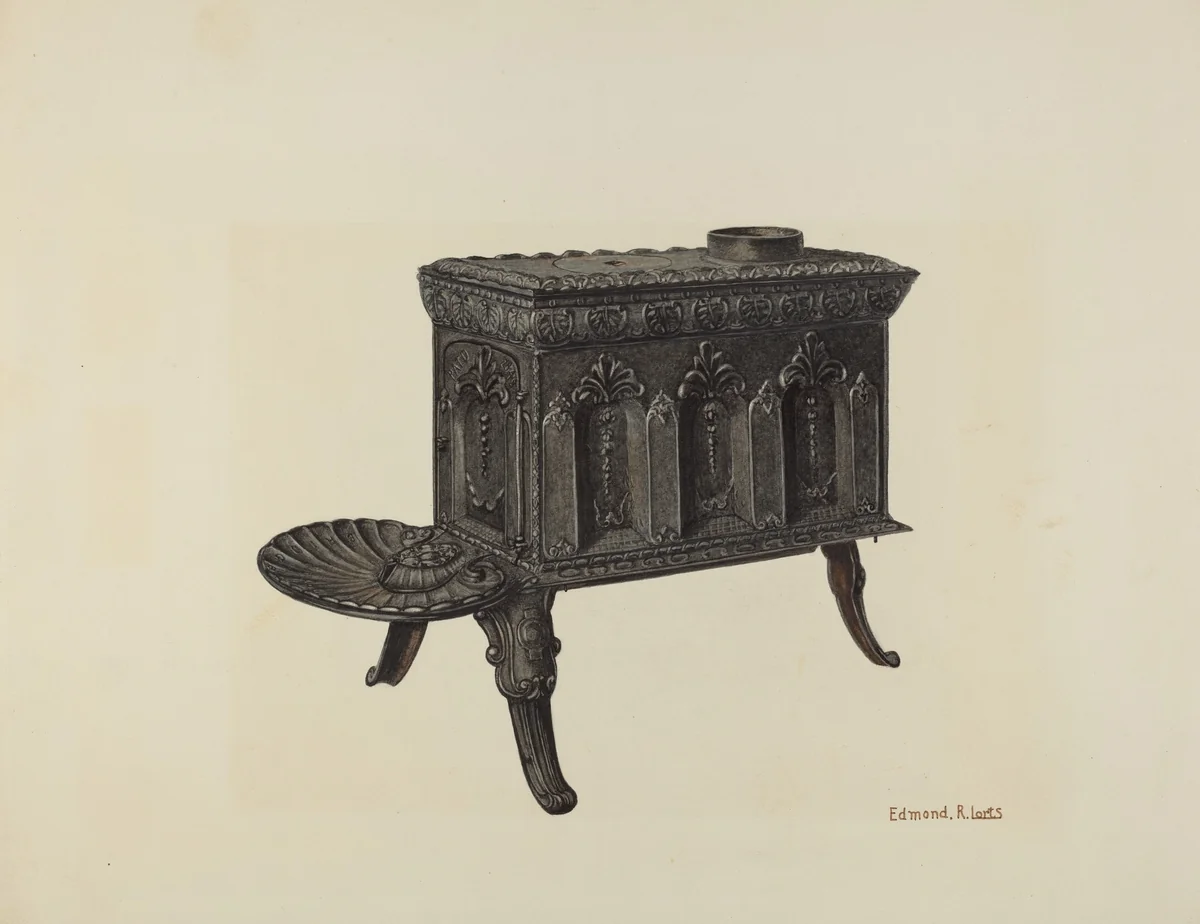 Cast Iron Stove by Edmond Lorts, index of american design, 1940