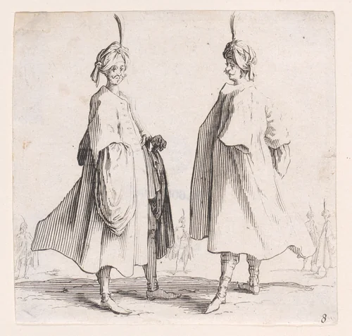 Les Deux Turcs Coiffés d'un Turban Avec un Aigrette (Two Turks Wearing Turbans with an Egret Feather), plate 8 from "Varie Figure" (Various Figures) by Jacques Callot, print, 1615-1625