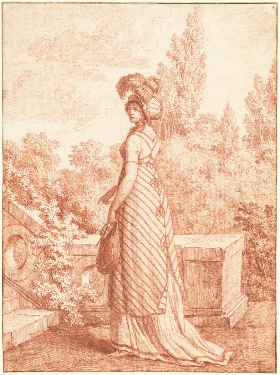 A Fashionable Woman Standing in a Park by Carle Vernet, drawing, 1798