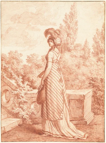 A Fashionable Woman Standing in a Park by Carle Vernet, drawing, 1798
