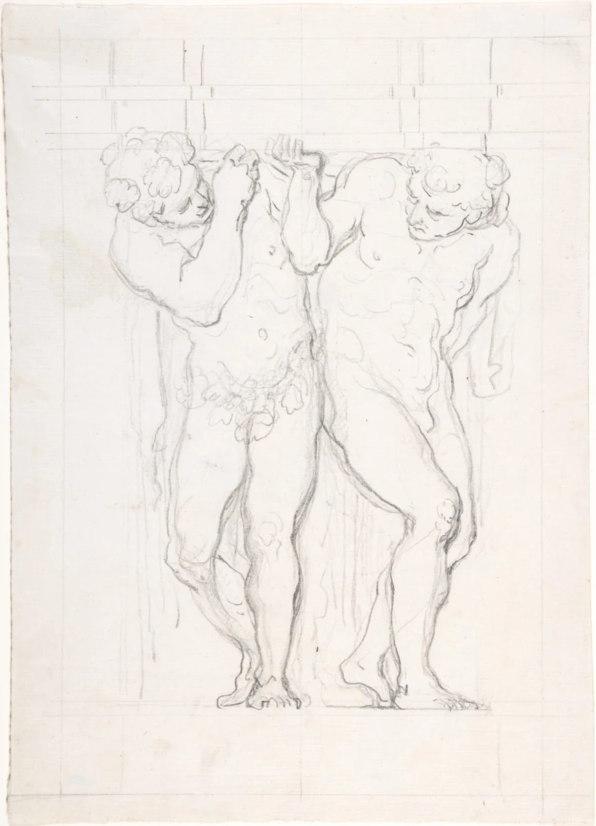 Two Atlantes in Conversation by Honoré Daumier, drawing, 1850-1860