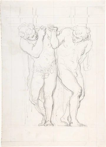 Two Atlantes in Conversation by Honoré Daumier, drawing, 1850-1860