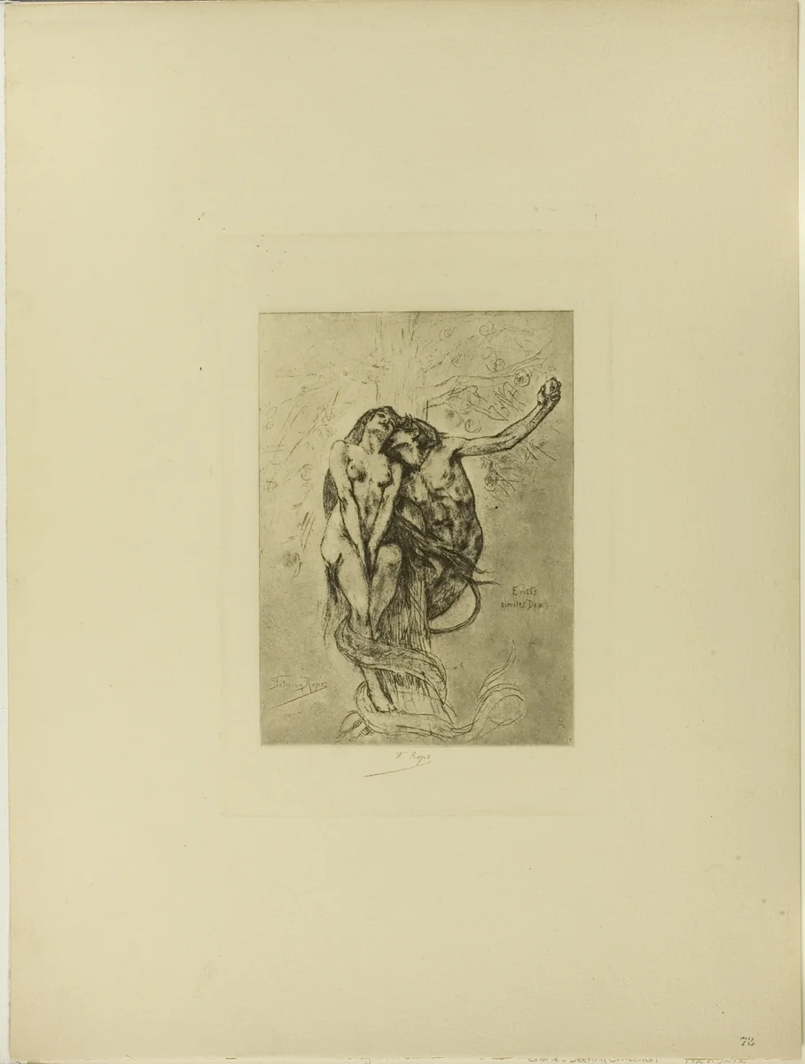Temptation or the Apple by Félicien Rops, print, 1853-1898