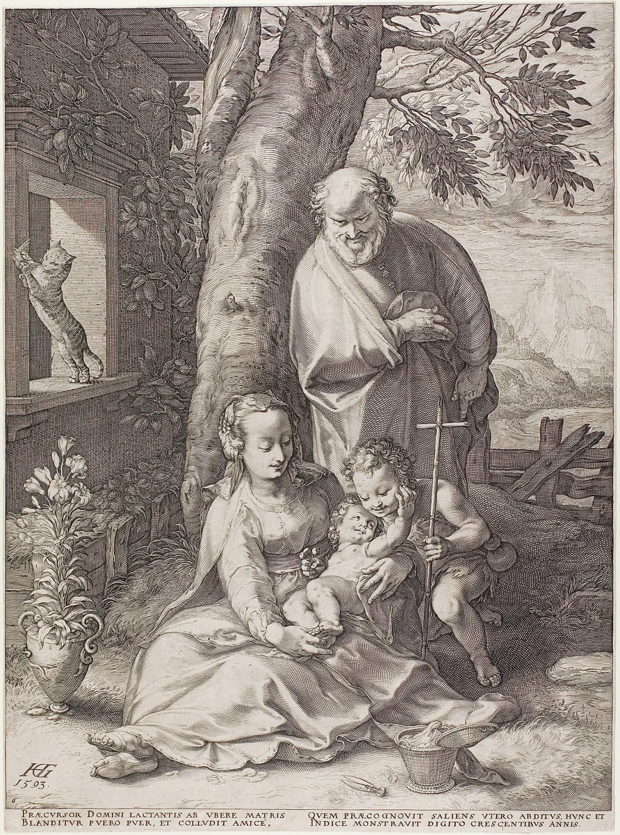 The Holy Family with the Infant John the Baptist, plate six from The Birth and Early Life of Christ by Hendrick Goltzius, print, 1593