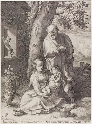 The Holy Family with the Infant John the Baptist, plate six from The Birth and Early Life of Christ by Hendrick Goltzius, print, 1593