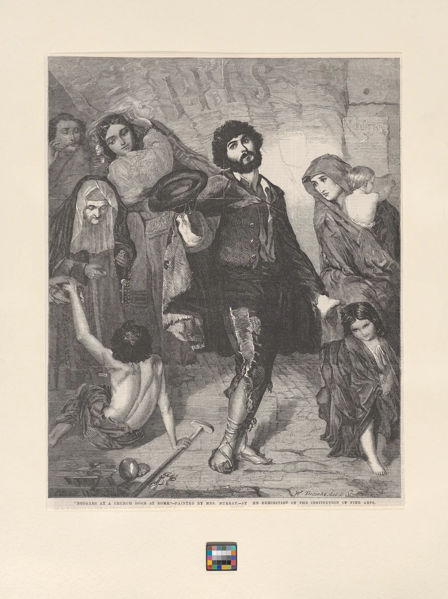 Beggars at a Church Door at Rome, from "Illustrated London News" by William Luson Thomas, print, 1859