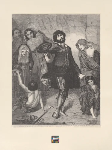 Beggars at a Church Door at Rome, from "Illustrated London News" by William Luson Thomas, print, 1859