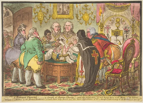 L'Enfant Trouvé:–a Sample of Roman Charity!–or–the Misfortune of Not Being Born with Marks of "the Talents" by James Gillray, print, 1808