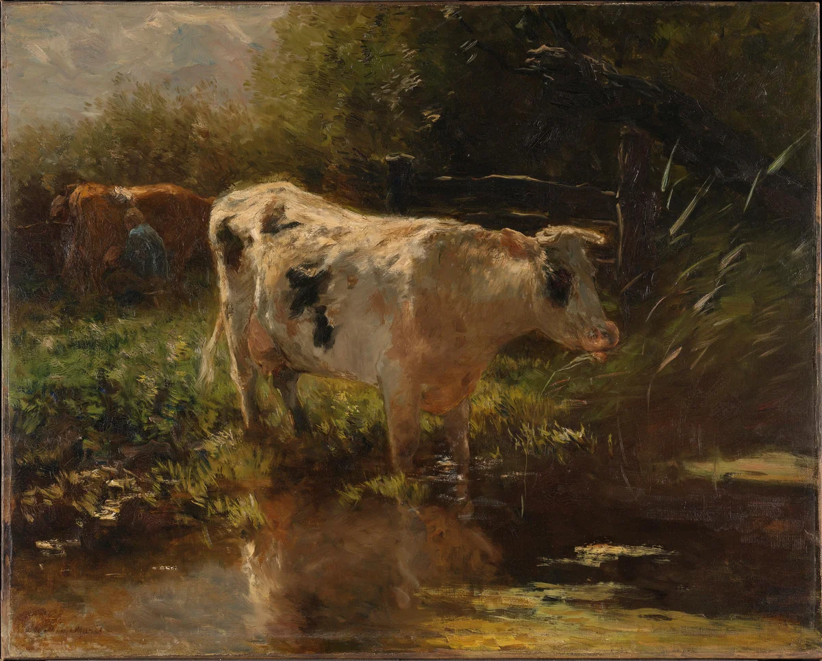Cow beside a Ditch by Willem Maris, painting, 1885-1895