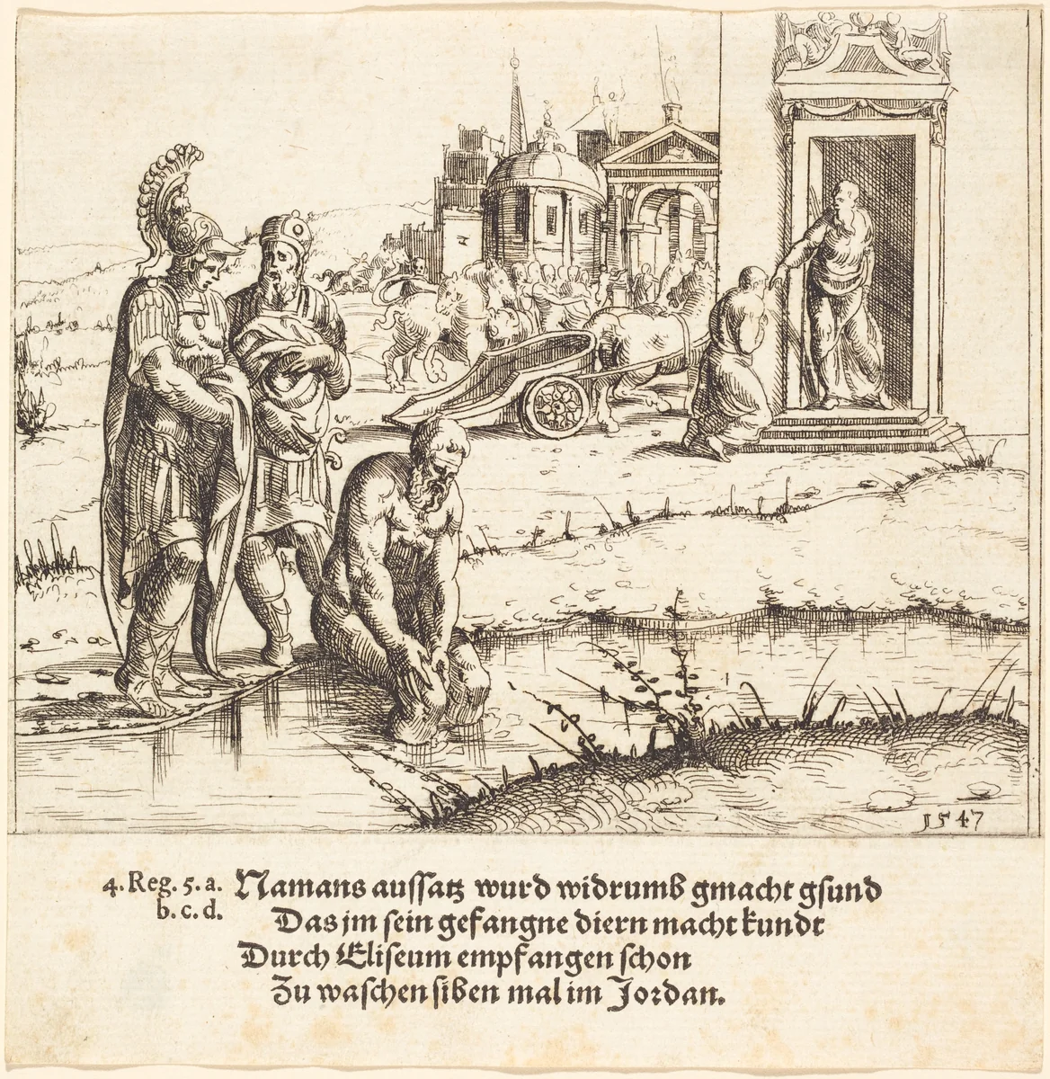 Naaman is Cured of Leprosy by Augustin Hirschvogel, print, 1547
