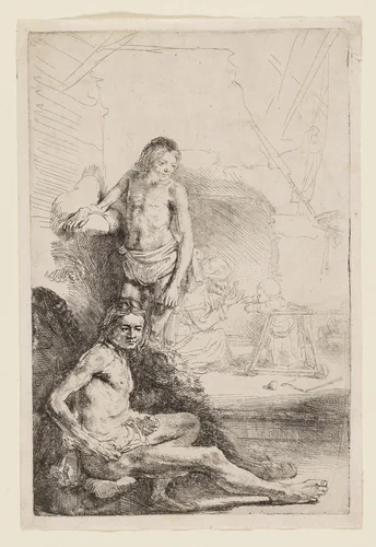 Male Nude Seated and Standing by Rembrandt van Rijn, print, 1641-1651