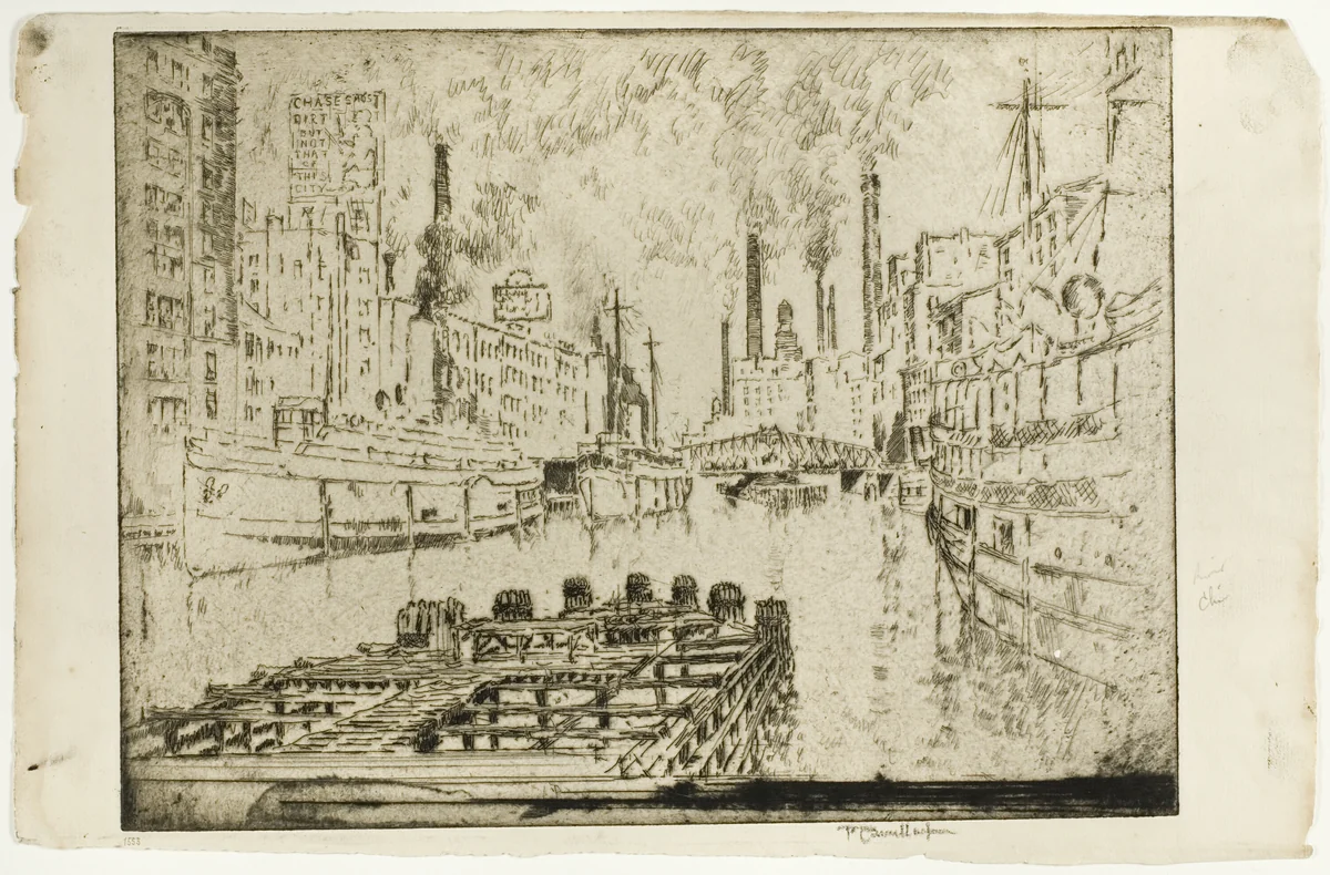 Lake Steamers, Chicago by Joseph Pennell, print, 1910
