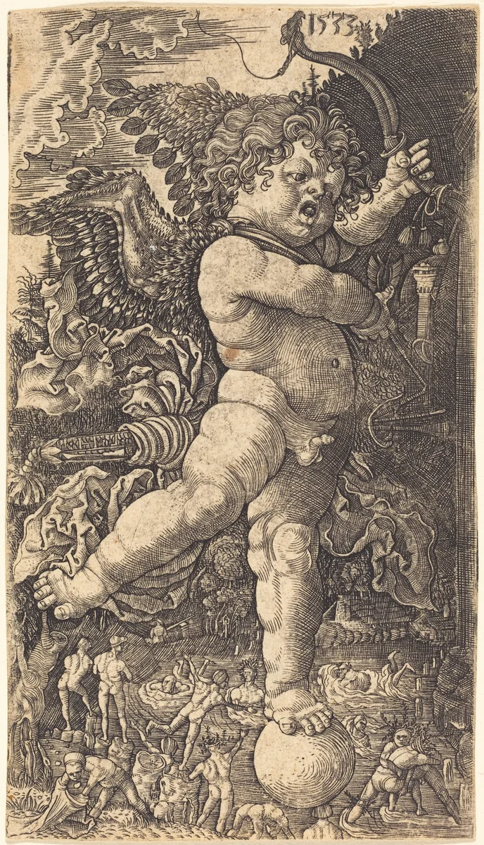 Cupid Balancing on a Globe by Master H. L., print, 1533