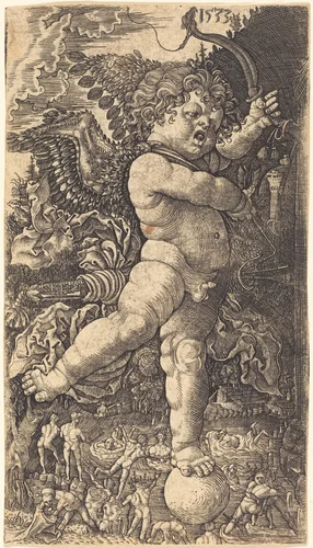Cupid Balancing on a Globe by Master H. L., print, 1533