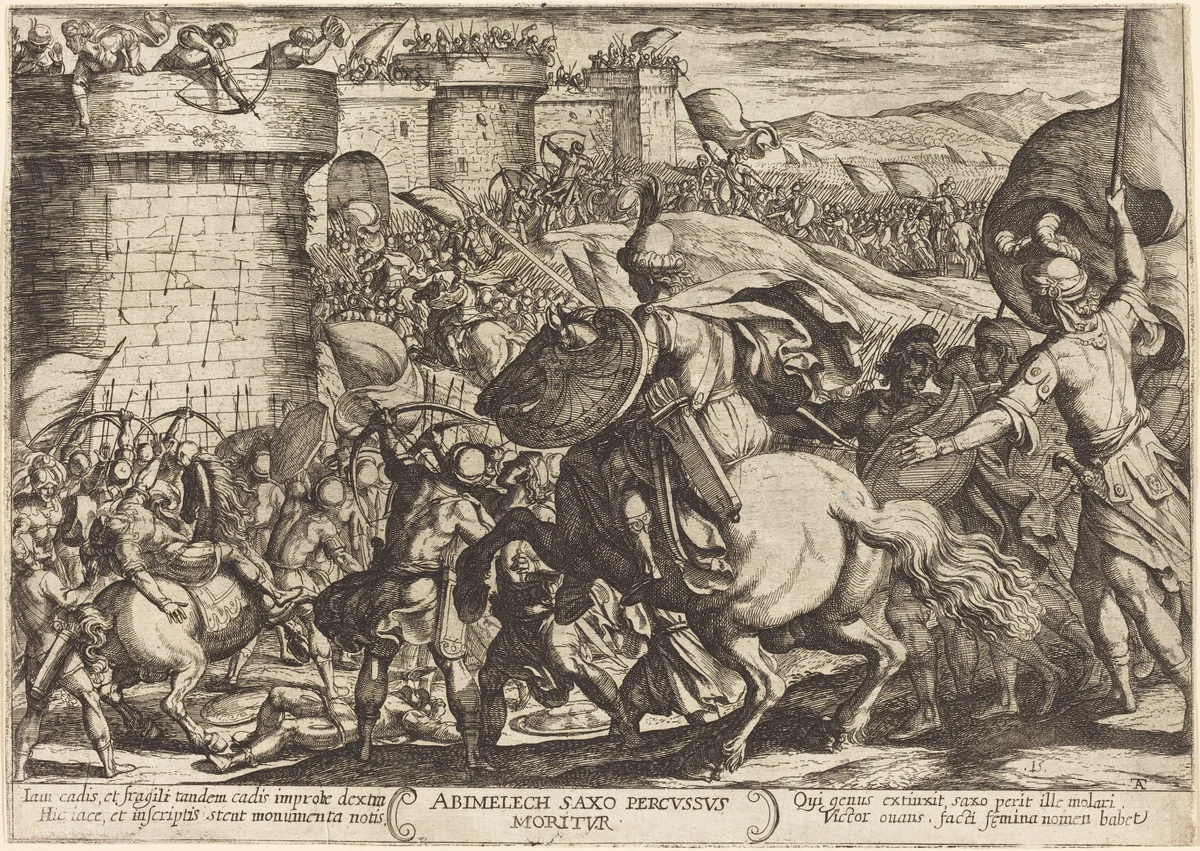 The Death of Abimelech by Antonio Tempesta, print, 1613