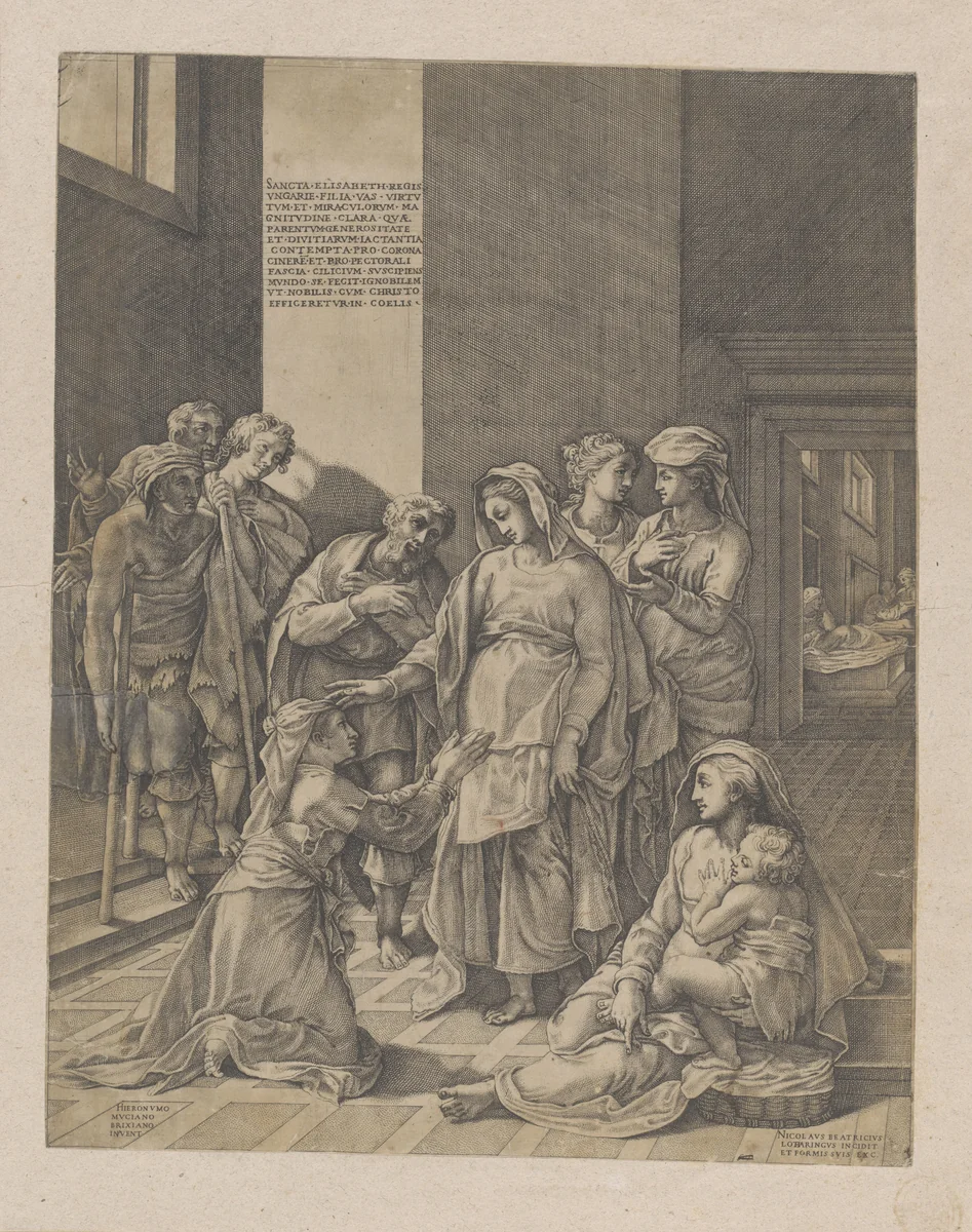 De heilige Elisabeth van Hongarije bezoekt de zieken by Unknown, print, 1525-1565