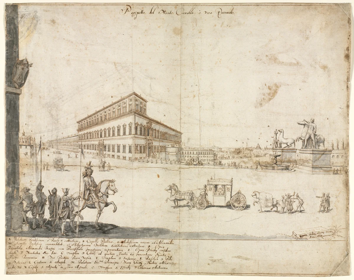 Eighteen Views of Rome: The Quirinale by Lievin Cruyl, drawing, 1664