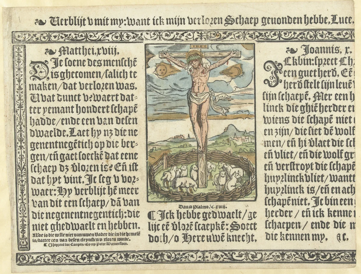 Christus aan het kruis als de Goede Herder by anonymous, print, 1550-1565