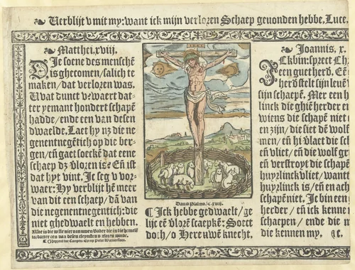 Christus aan het kruis als de Goede Herder by anonymous, print, 1550-1565