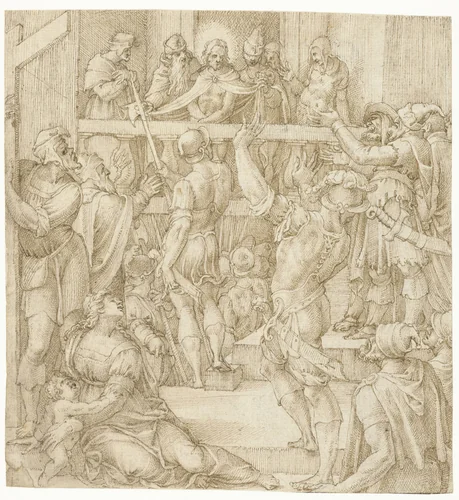 Christus aan het volk getoond by Michiel Coxie, drawing, 1520-1539