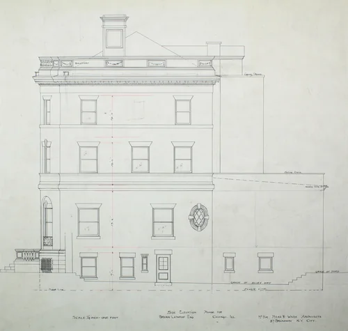 Bryan Lathrop House, Chicago, Illinois, Side Elevation by McKim, Mead and White, drawing, 1887-1897