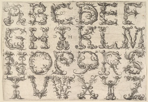 Ornamented Roman Majuscule Alphabet by Daniel Hopfer, print, 1515-1525