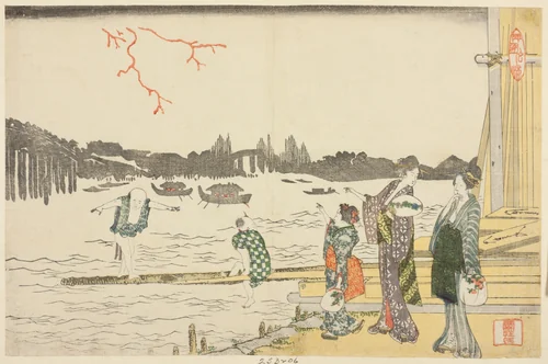Women and Children Viewing the Fireworks by Katsushika Hokusai (葛飾 北斎), print, 1793-1803