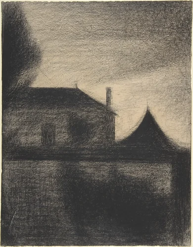 House at Dusk (La Cité) by Georges Seurat, drawing, 1881-1882