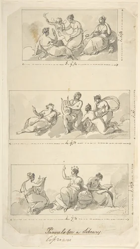 Design for Three Panels for a Library by Giovanni Battista Cipriani, drawing, 1745-1785