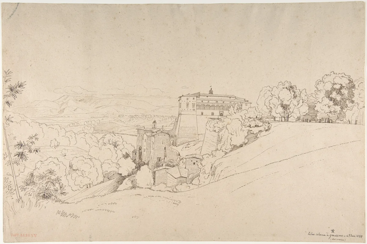 Castello Colonna at Genazzano, Italy by Théodore Caruelle d' Aligny, drawing, 1835