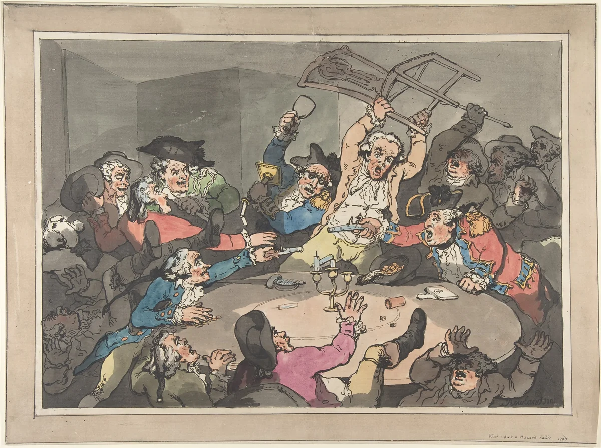 Kick Up at a Hazard Table by Thomas Rowlandson, print, 1787