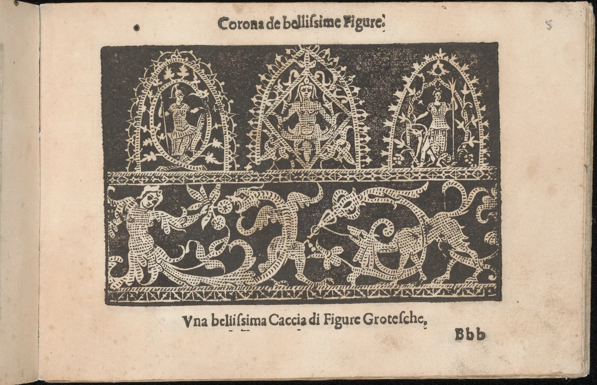 Corona delle Nobile et Virtuose Donne, Libro Terzo, page 5 (recto) by Cesare Vecellio, book, 1620