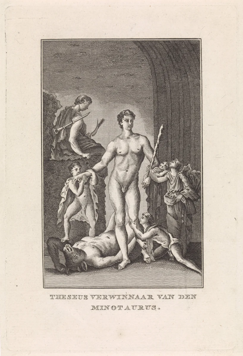 Theseus en de Minotaurus by Antoni Zürcher, print, 1765-1837