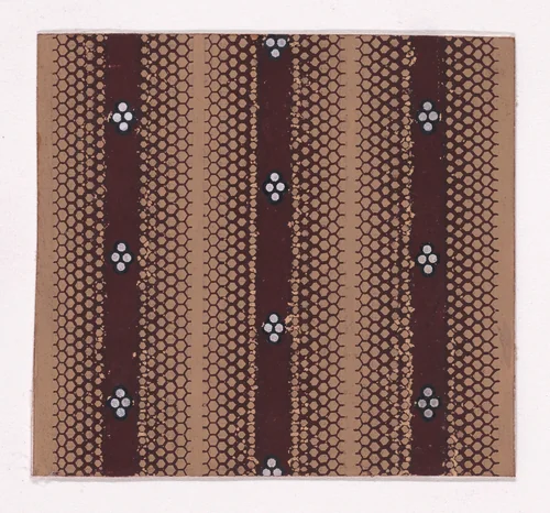 Textile Design with Vertical Stripes Decorated with Quatrefoils of Pearls and with Offsetting Honeycomb Patterns by anonymous, drawing, 1840