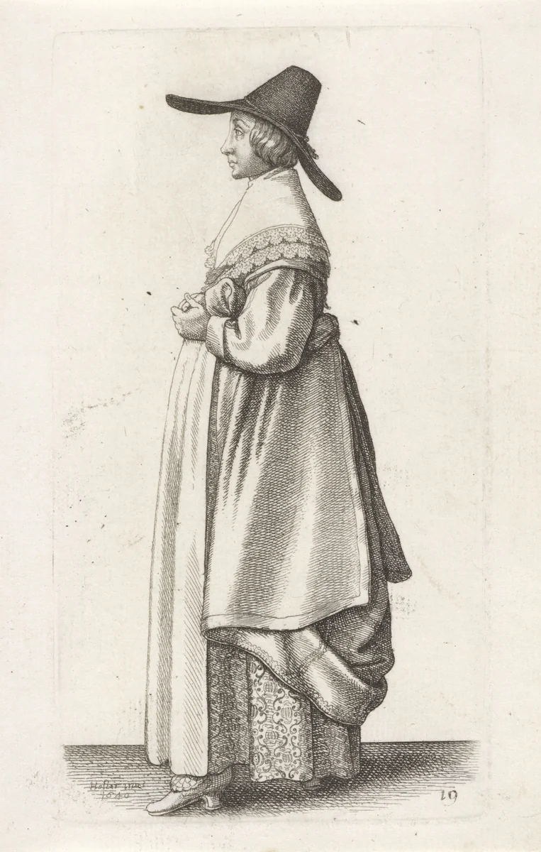 Engelse vrouw met breedgerande hoed by Wenceslaus Hollar, print, 1640