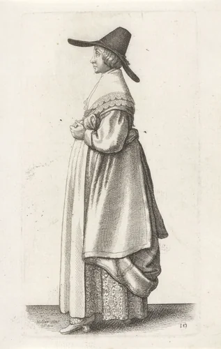 Engelse vrouw met breedgerande hoed by Wenceslaus Hollar, print, 1640