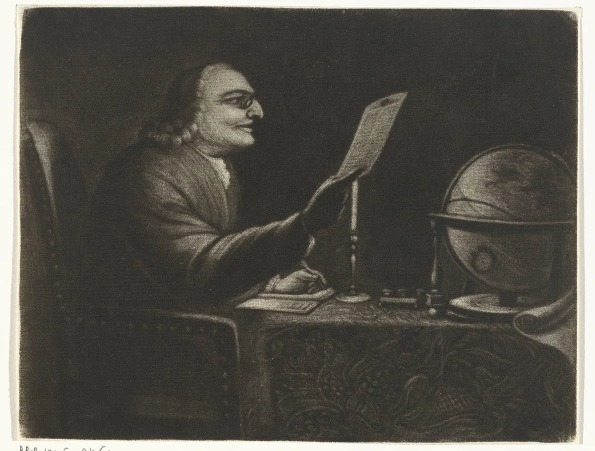 Lezende man in een studeervertrek by Jacob Hoolaart, print, 1723-1789