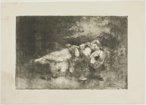 Reclining Woman with a Child by Domenico Morelli, print, 1890-1899