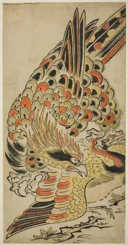 A Hawk Capturing a Crane in Flight by Torii Kiyomasu I, print, 1710-1718