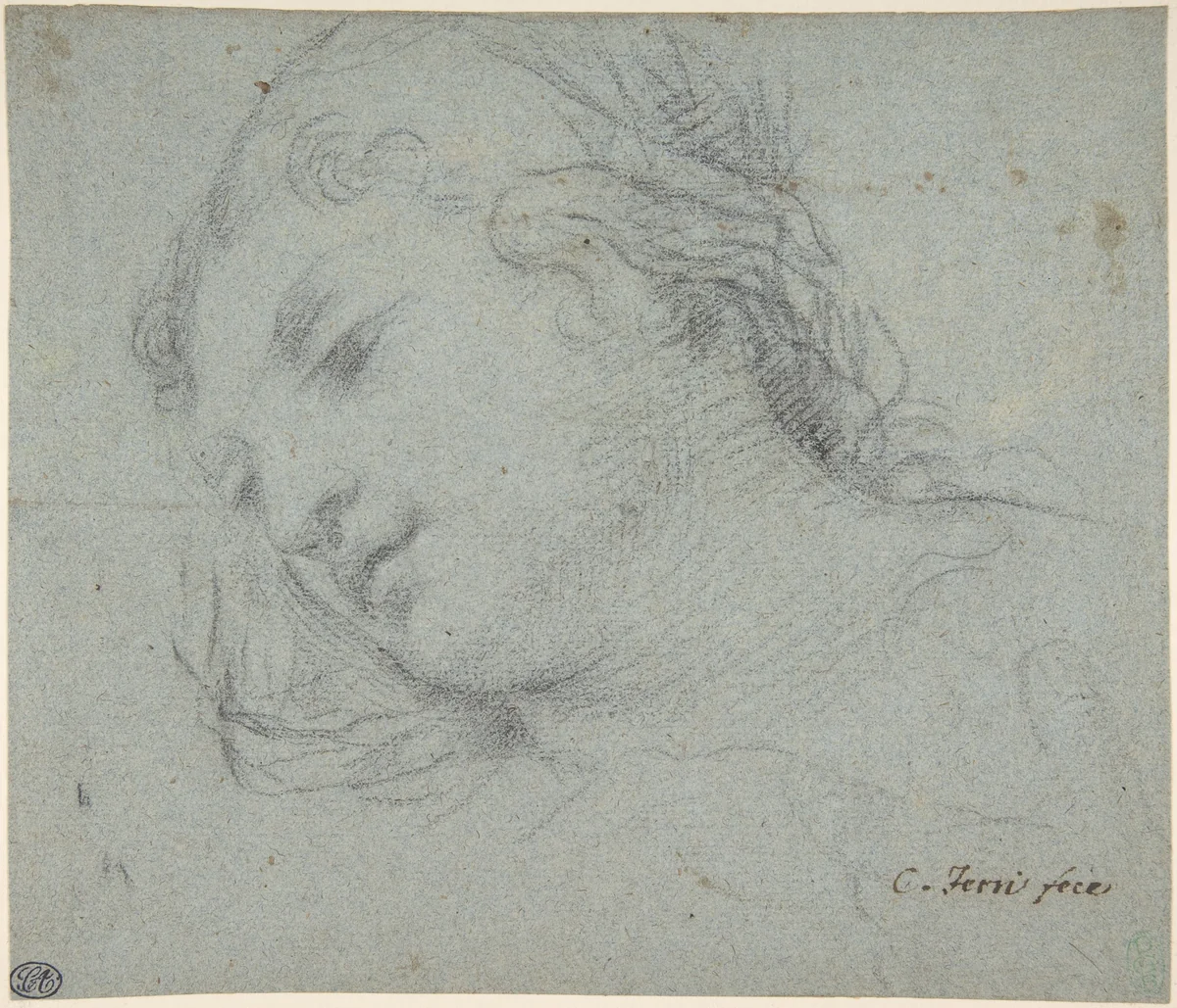 Head of a Woman (recto); Head of a Child, Study of Children's Forearms (verso) by Ciro Ferri, drawing, 1634-1689