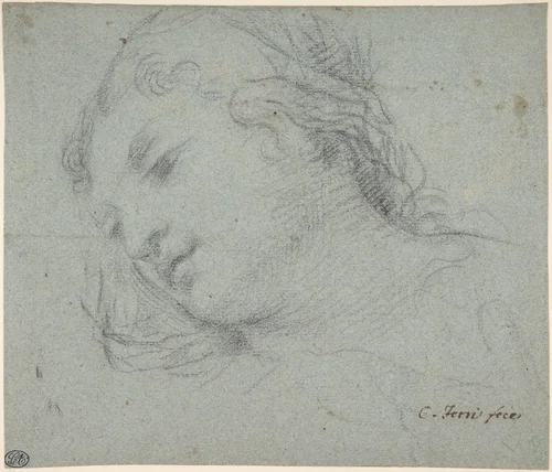 Head of a Woman (recto); Head of a Child, Study of Children's Forearms (verso) by Ciro Ferri, drawing, 1634-1689
