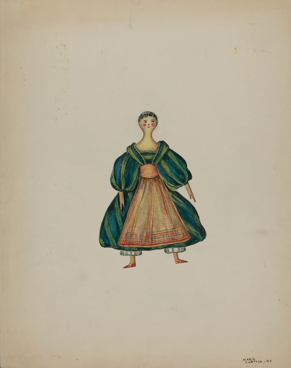 Old American Wooden Doll by Marie Lutrell, index of american design, 1940