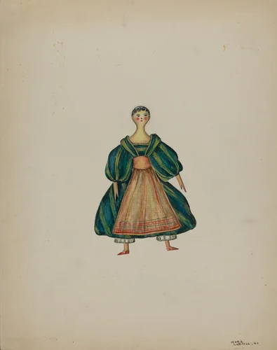 Old American Wooden Doll by Marie Lutrell, index of american design, 1940