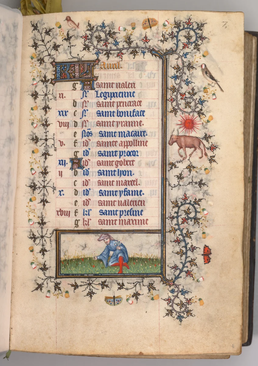 Hours of Charles the Noble, King of Navarre (1361-1425): fol. 4r, April by Master of the Brussels Initials and Associates, book, 1400-1410