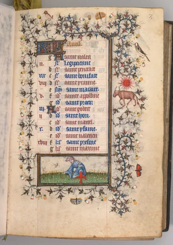 Hours of Charles the Noble, King of Navarre (1361-1425): fol. 4r, April by Master of the Brussels Initials and Associates, book, 1400-1410