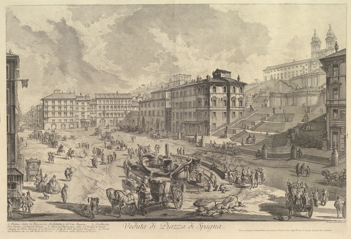 The Piazza di Spagna (Veduta di Piazza di Spagna) by Giovanni Battista Piranesi, print, 1745-1755