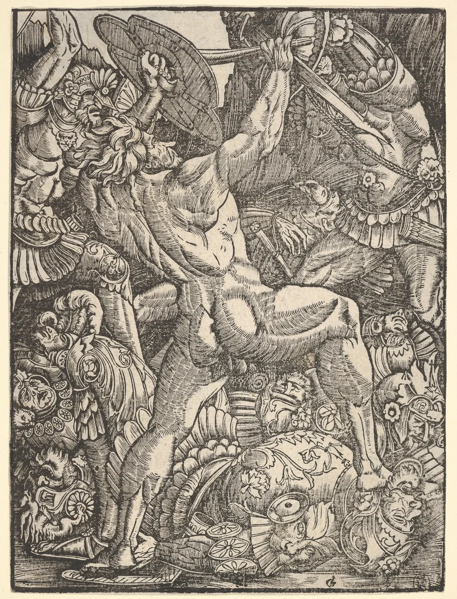 Hercules Fighting the Sons of Proteus by Gabriel Salmon, print, 1500-1600