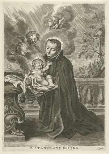 H. Stanislaus Kostka met het Christuskind in de armen by Unknown, print, 1586-1650