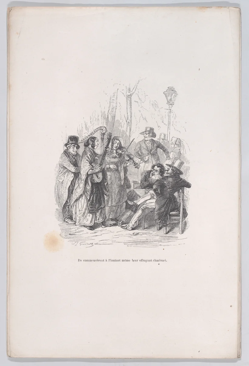 They began at once their frightful charivari, from "Little Miseries of Human Life" by J. J. Grandville, print, 1843